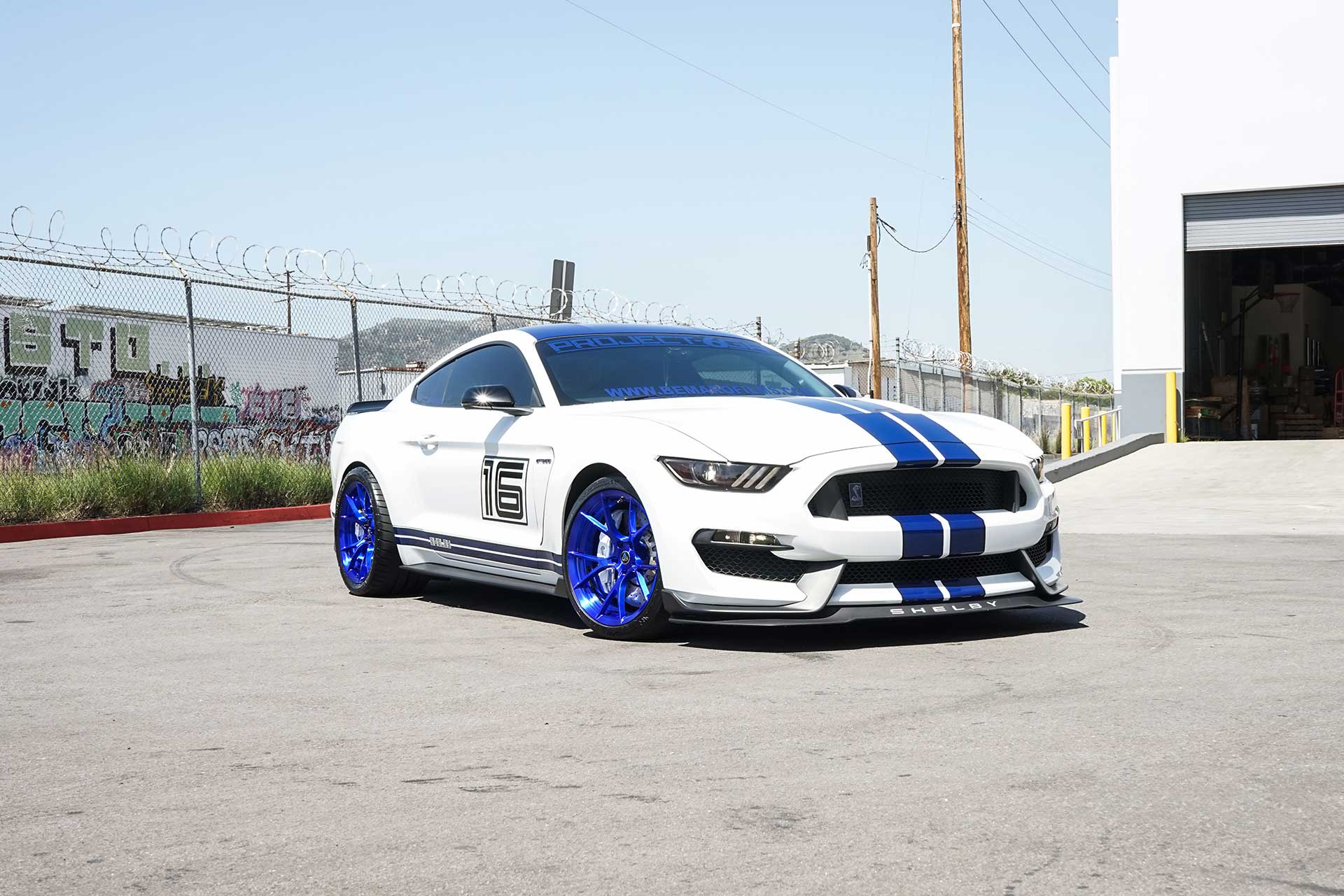 white s550 ford mustang shelby gt350 with brushed blue project 6gr ten wheels